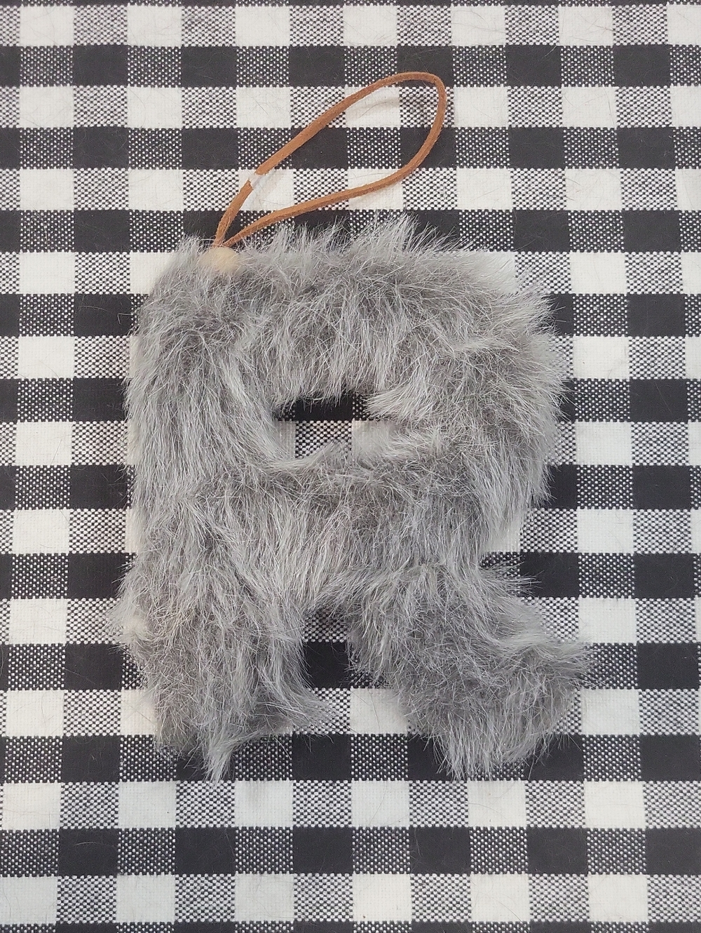 Vintage Target Gray Faux Fur Letter 'R' Christmas Ornament - 2017